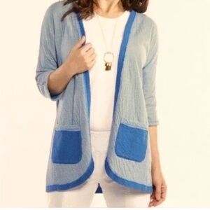 Fresh Produce Cardigan Women’s XL Open Front Blue Striped 100% Cotton Beach